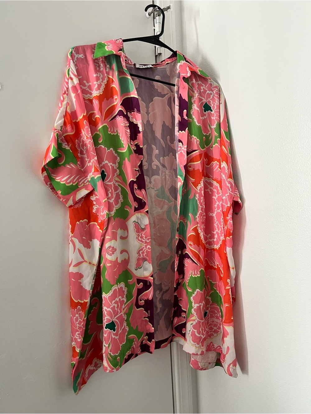 Floral Open-Front Kimono Blouse in Pink, Green & Orange